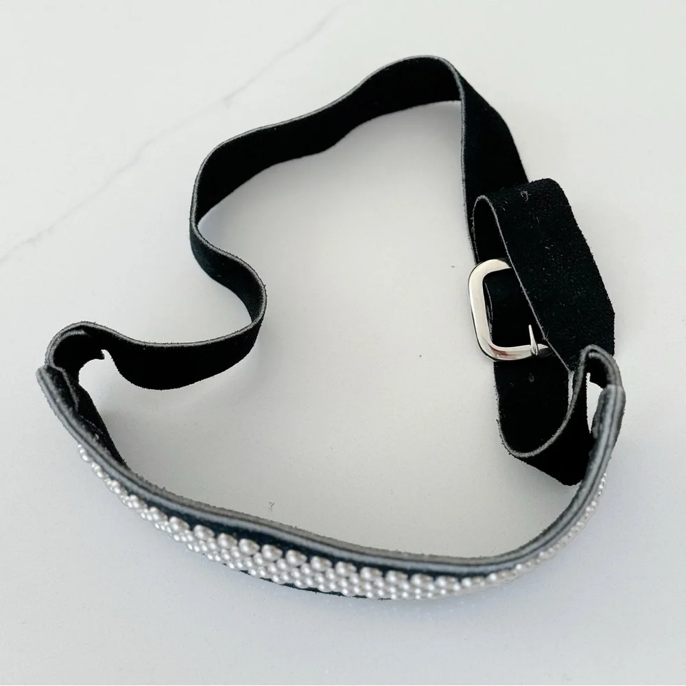 🤩 Stunning Genuine Studded Suede Black Belt And Matching Bracelets